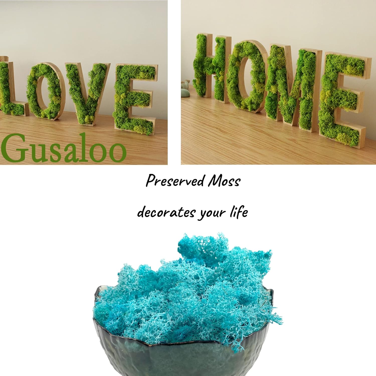 Moss Preserved Moss Natural Fresh Green Moss for Craft Arts Floral Project Wall Decor Table Decor Wedding Centerpieces Garden Artificial Terrariums Decoration -Water Blue 3.5OZ