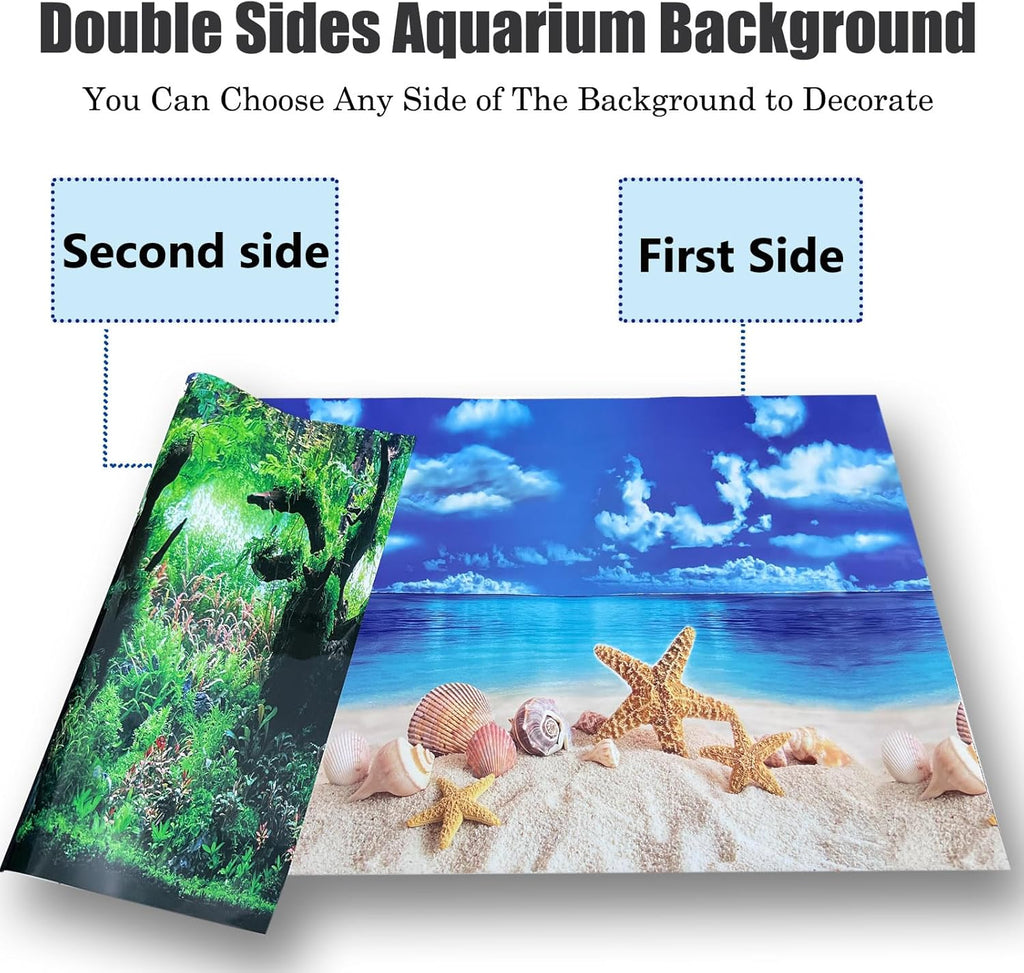 Fish Aquarium Background Poster Beach Fish Backdrop for Aquarium 10 20 Gallon Tank Wallpaper Fish Tank Background Double Sides Fish Tank Stickers