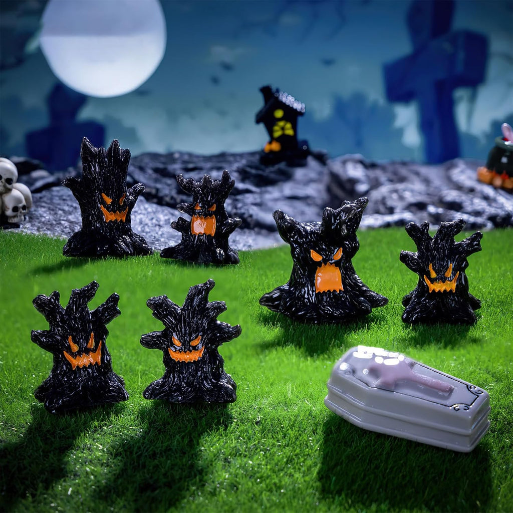 Halloween Miniature Figurines Mini Resin Craft Decorations Tiny Miniatures Ghost Tree Ornament Fairy Garden for Bonsai Terrarium Party Decorations Set of 6