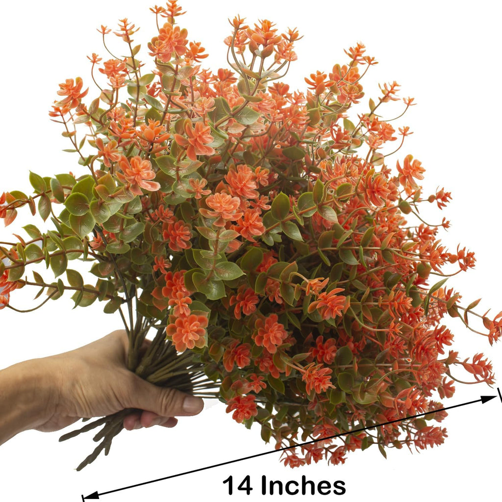 12 Bundles Artificial Fall Flowers for Outdoors, Artificial Plants UV Resistant Fall Fake Mums Plants for Outside Halloween Christmas Porch Decoration ecorations (Fall Red)