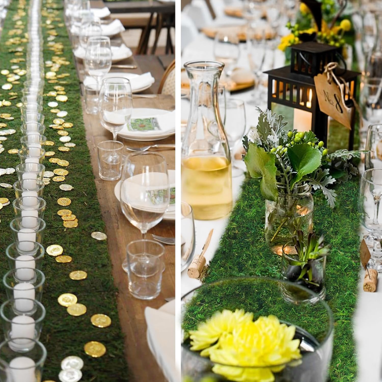 FAICOIA Moss Table Runner Dried Moss for Crafts Green Moss Roll for Fairy Gardens Wedding Woodland Decor 12" x 60" Preserved Moss Mat for Table Decoration Moss Carpet for Moss Grass Wall 30x153cm