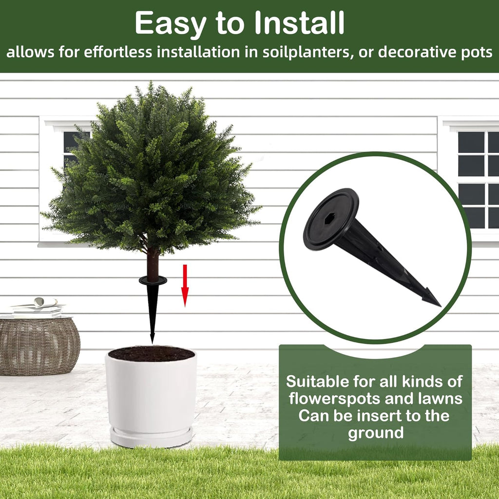 Set of 2 Artificial Cypress Trees, Artificial Cedar Topiary Ball Trees,23 Inch UV Resistant Fake Evergreen Shrubs with Ground Spike for Outdoor Indoor Porch, Garden, Planters