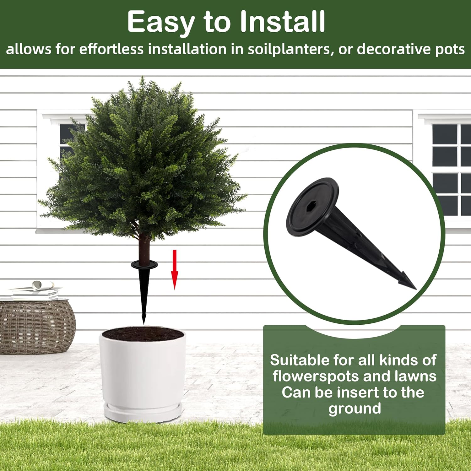 Set of 2 Artificial Cypress Trees, Artificial Cedar Topiary Ball Trees,23 Inch UV Resistant Fake Evergreen Shrubs with Ground Spike for Outdoor Indoor Porch, Garden, Planters