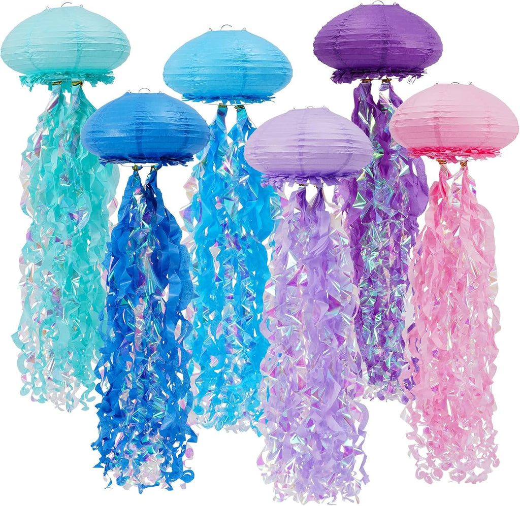 Mermaid Birthday Decorations, Jellyfish Paper Lanterns for Ocean Mermaid Baby Shower Under The Sea Party Decorations Pack of 6 Colorful