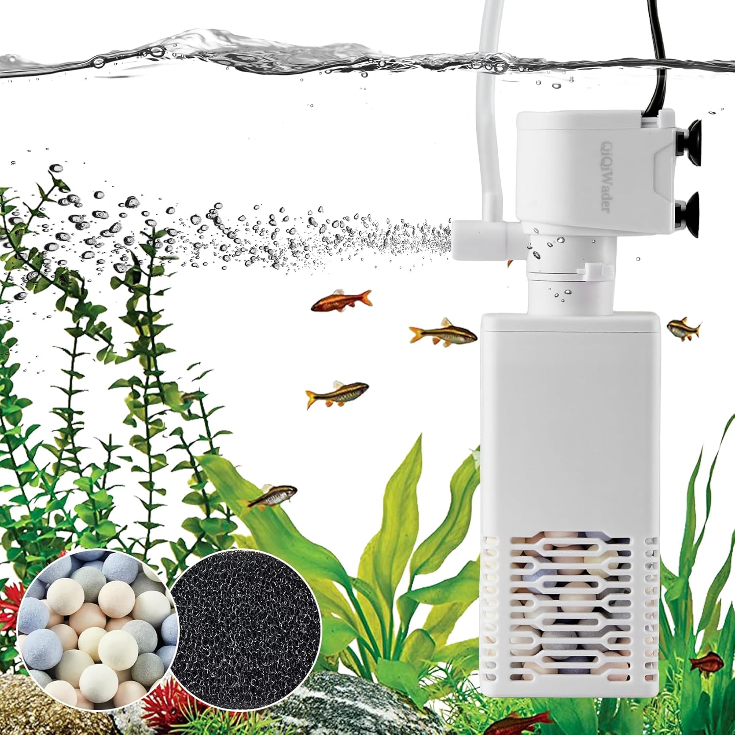 Aquarium Filter,Aquarium Internal Filter,All-in-one Filter 6W 130GPH for 10-40gal Fish Tank