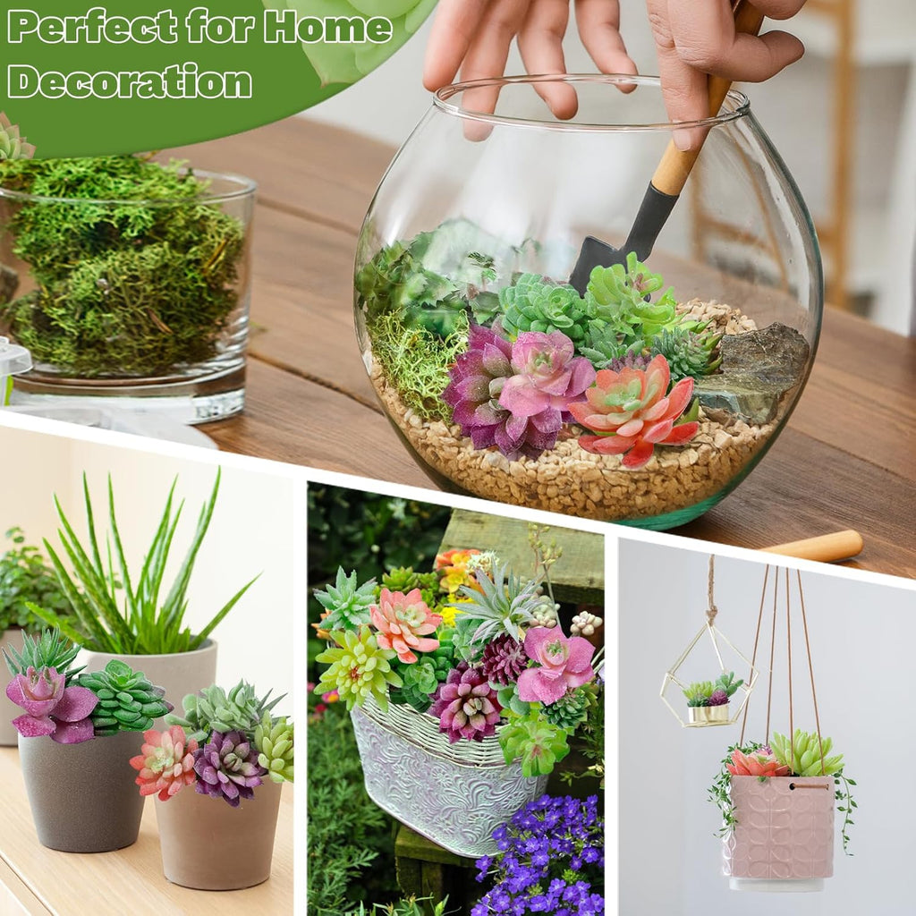 12 Pack Realistic Flocked Artificial Succulents, Faux Plastic Succulents Mini Fake Plants for Garden Craft, Cake, Party, Indoor/Outdoor Decor (Unpotted, PVC, Lifelike Details)