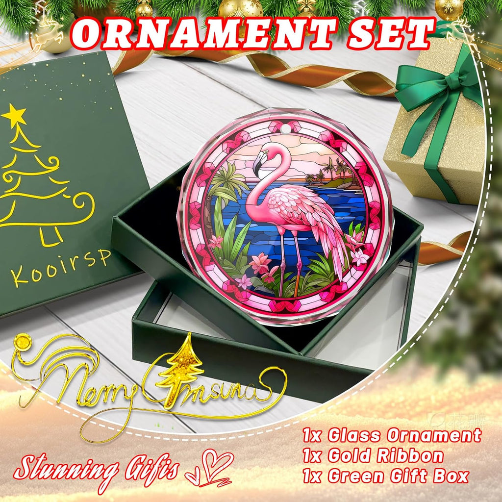 Flamingo Stained Glass Ornament - Christmas Tree Decoration, Flamingo Ornaments for Christmas