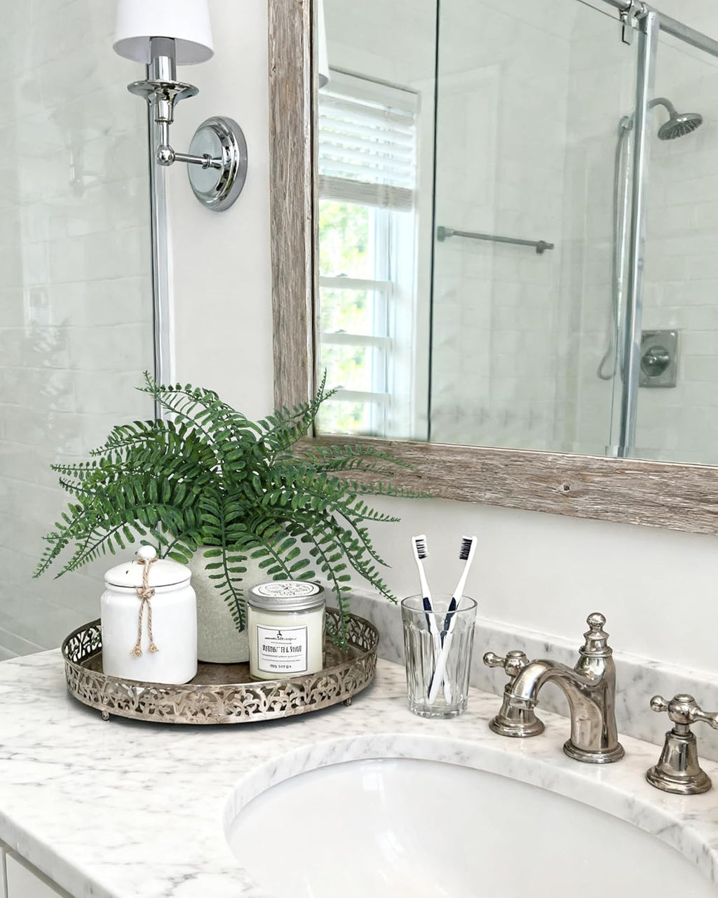 Small Fake Plant 12.5" Fern Potted Artificial Plants for Shelf Home Bathroom Office Decor(Gray Pot)