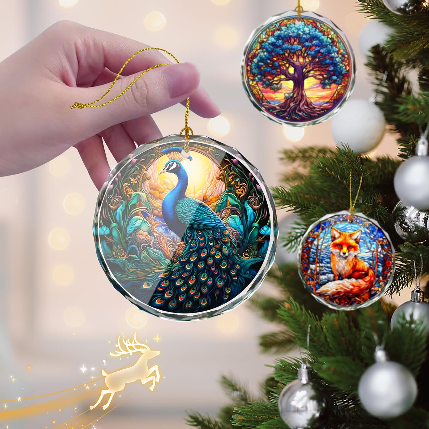 Peacock Stained Glass Ornament - Christmas Tree Decoration, Peacock Ornaments for Exchange