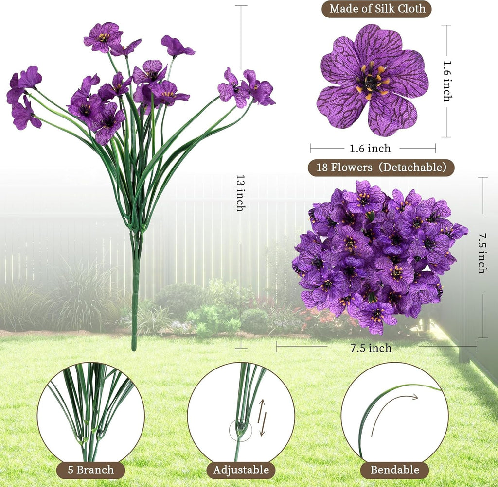 24 Purple Bundles Artificial Flowers for Outdoors/Indoors Fake Flowers Plants for Indoor Outside Garden Porch Window Box Home Wedding Farmhouse