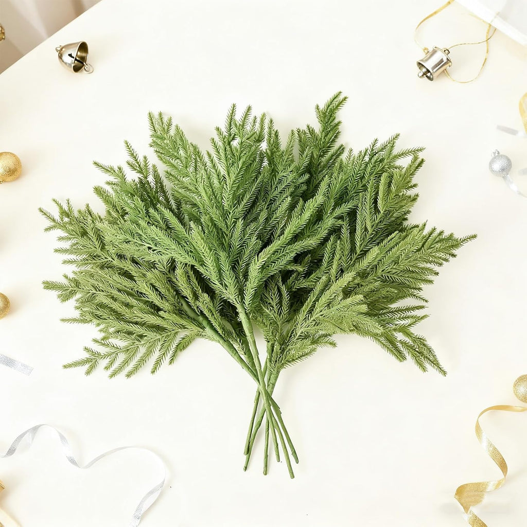 DN DECONATION Artificial Christmas Norfolk Pine Stems, Faux Pine Branches 22.4" 6PCS - Real Touch PE Greenery Fake Pine Needles for Vase Arrangements, Winter, Holiday Indoor Outdoor Home Decor