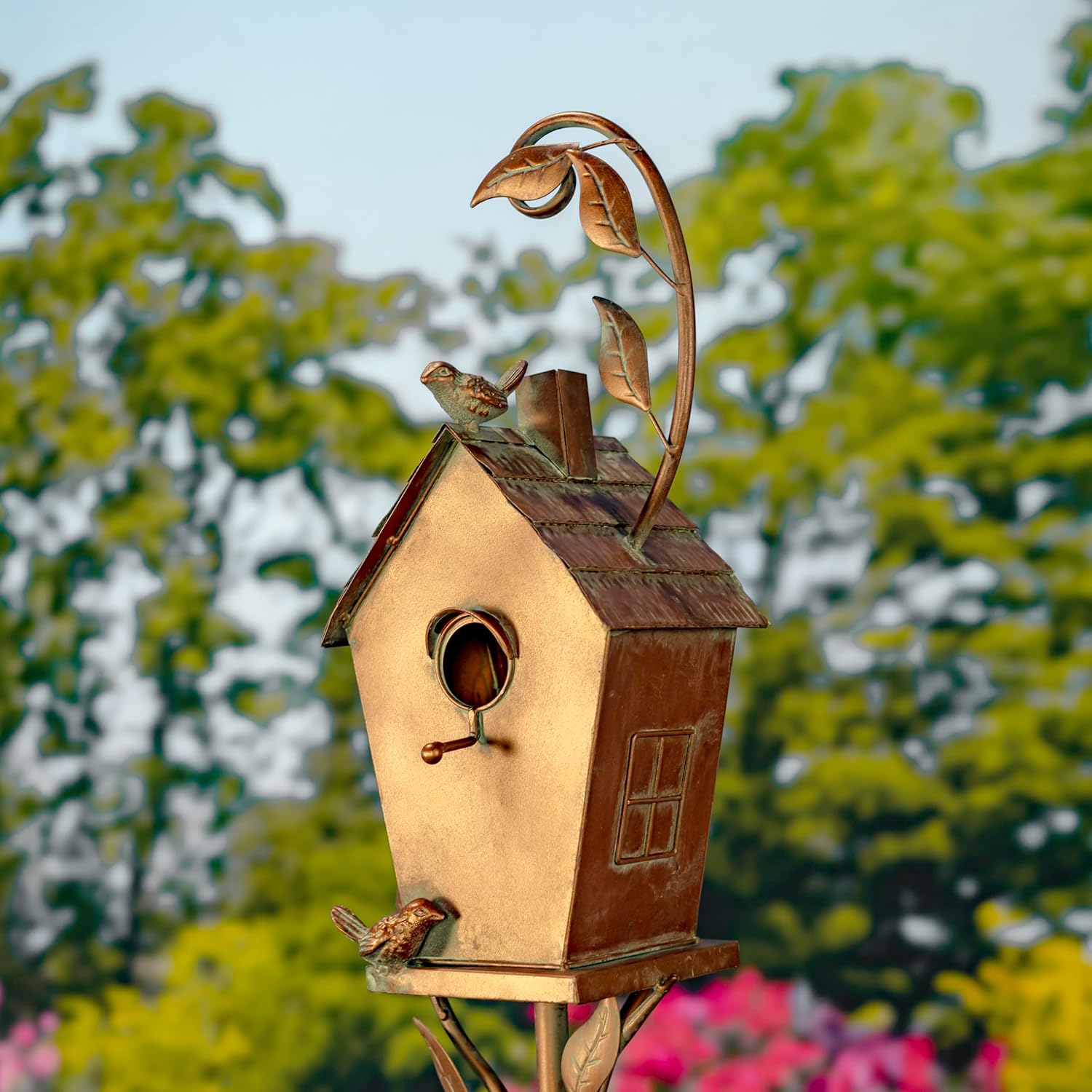 Copper Colored Fancy Design Birdhouse Garden Stakes (Stretched Classic House Shape)