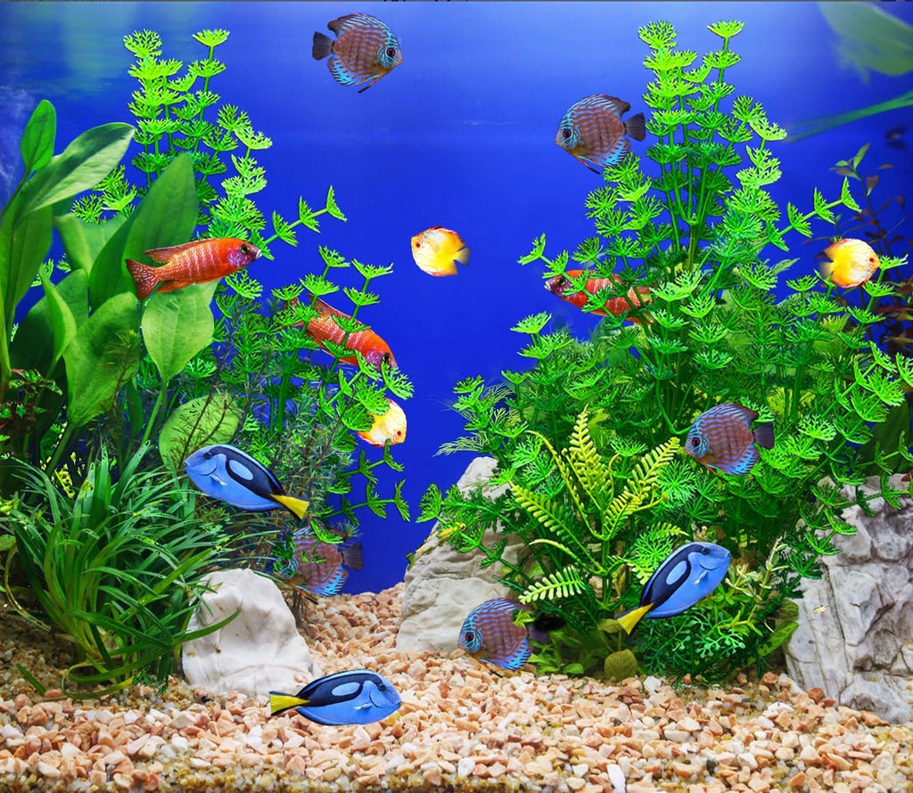 2 Pack Aquarium Decor Plastic Plants Extra Large Artificial Fish Tank Plants Tall Fish Tank Decorations- Green 12" Tall