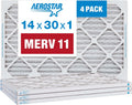 Aerostar 14x30x1 MERV 11 Pleated Air Filter, AC Furnace Air Filter, 4 Pack (Actual Size: 13 7/8" x 29 7/8" x 3/4")