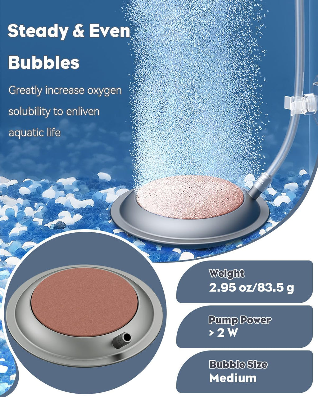 Pawfly 3.5 Inch Air Stone Disc for for Aquariums Fish Tanks & Buckets with Suction Cups, Fish Tank Air Stone Bubbler Diffuser Oxygen (Pump and Tubing Not Included)