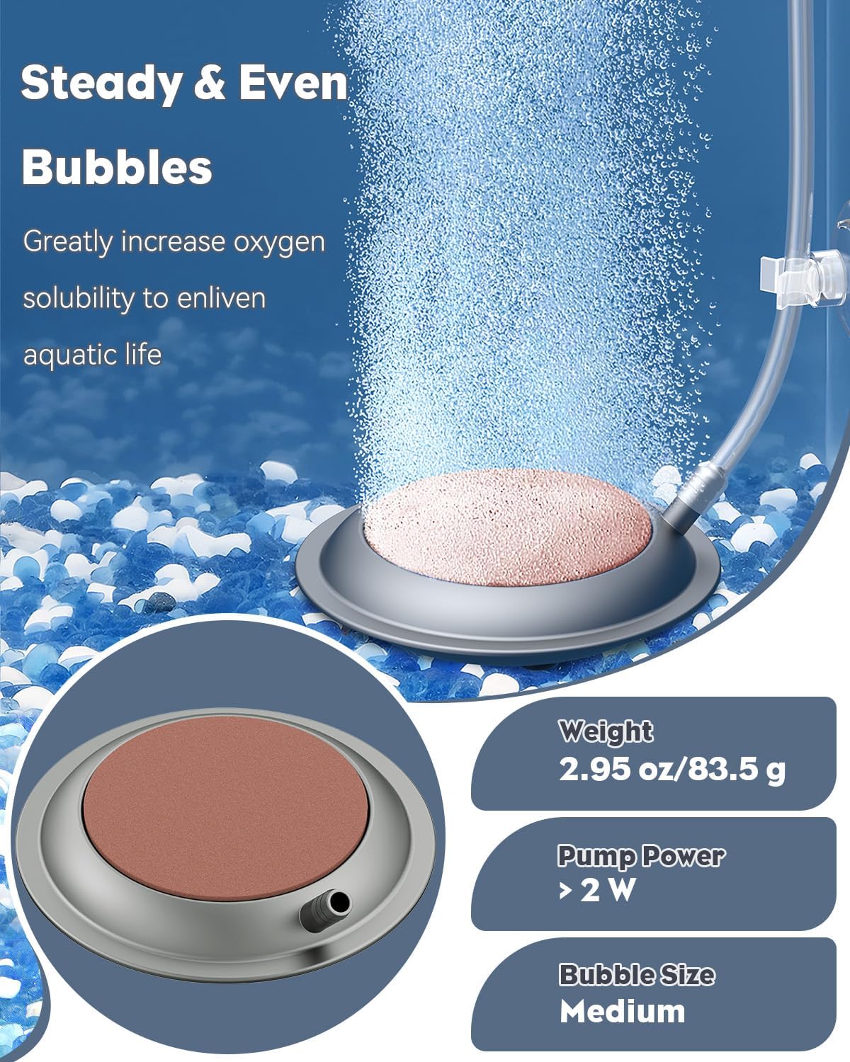 Pawfly 3.5 Inch Air Stone Disc for for Aquariums Fish Tanks & Buckets with Suction Cups, Fish Tank Air Stone Bubbler Diffuser Oxygen (Pump and Tubing Not Included)
