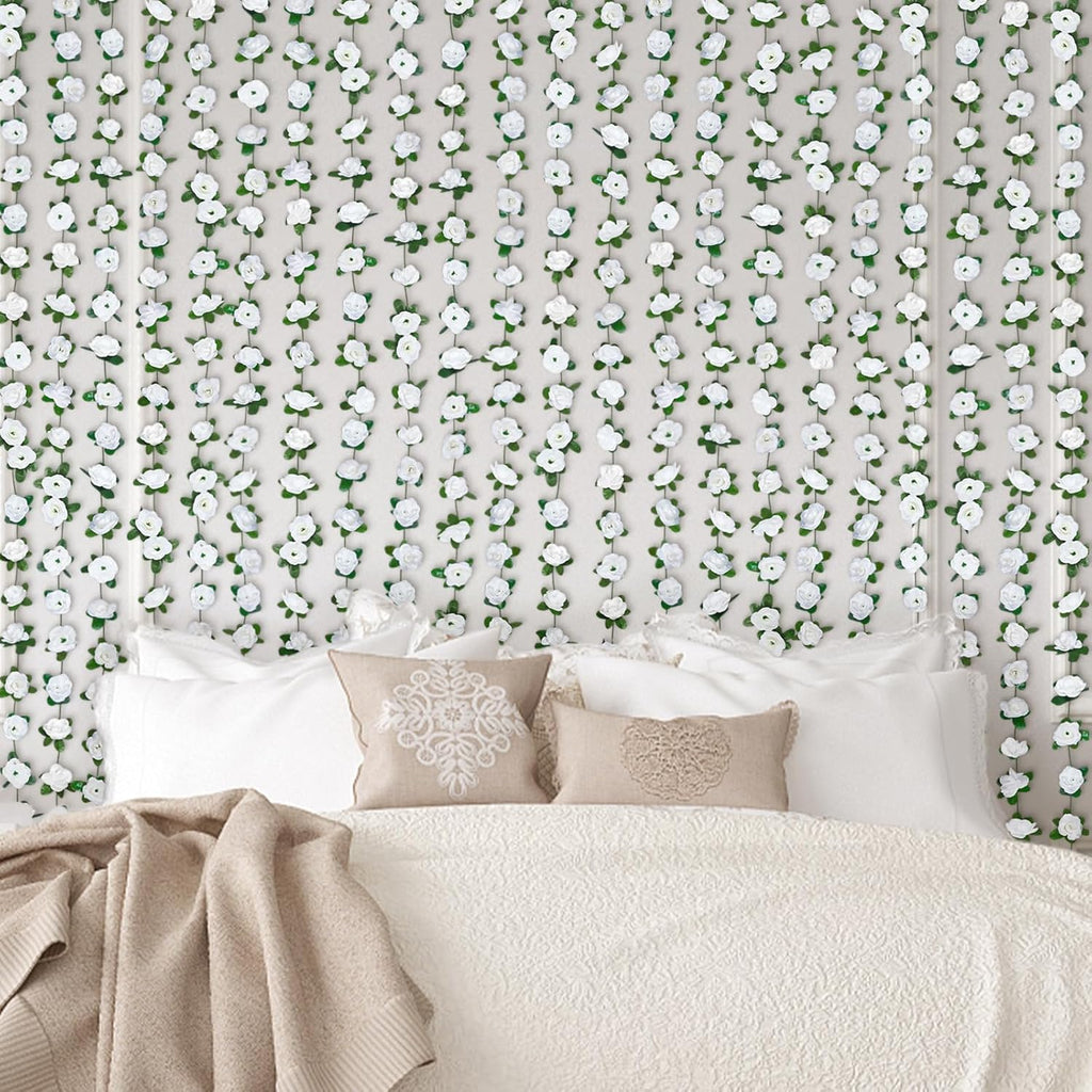 BLEUM CADE 12Pcs 98.4Ft Flower Garland Artificial Rose Vines for Bedroom, Cute Fake Hanging Flower Vines Floral Garland Decorations for Wedding Party Wall Room Decor Aesthetic