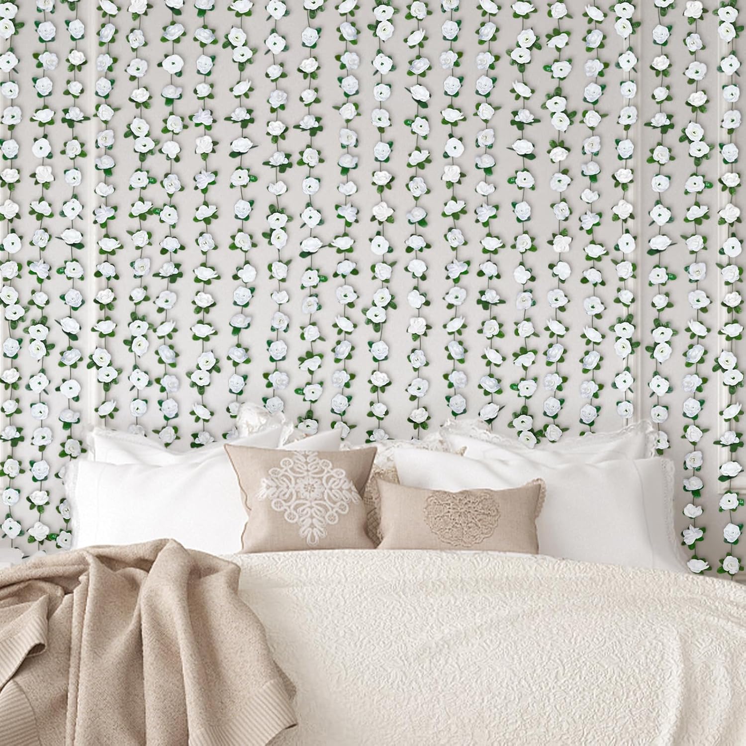 BLEUM CADE 12Pcs 98.4Ft Flower Garland Artificial Rose Vines for Bedroom, Cute Fake Hanging Flower Vines Floral Garland Decorations for Wedding Party Wall Room Decor Aesthetic