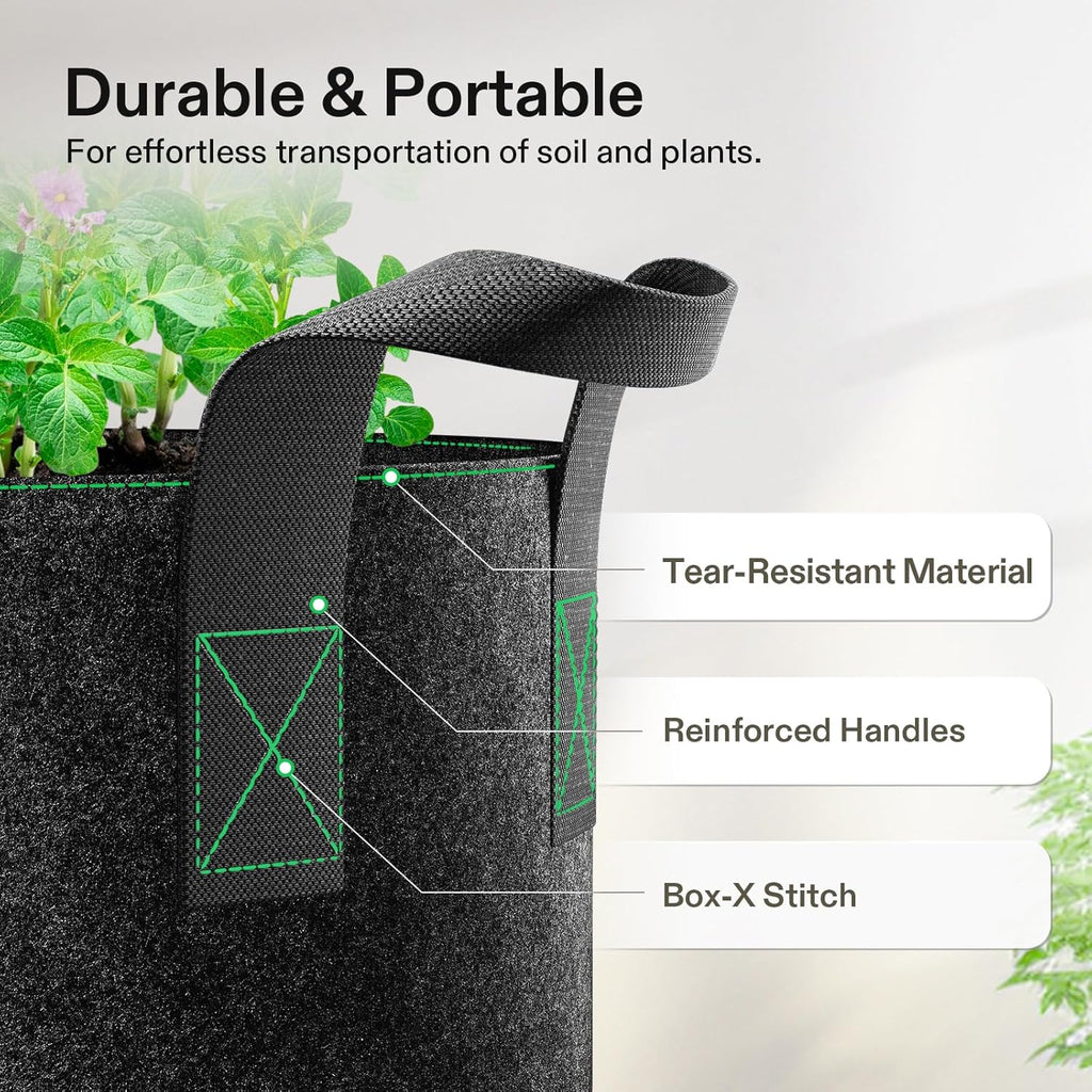 VIVOSUN 10-Pack 15 Gallon Grow Bags, Reinforced Planter Fabric Pots for Gardening Black