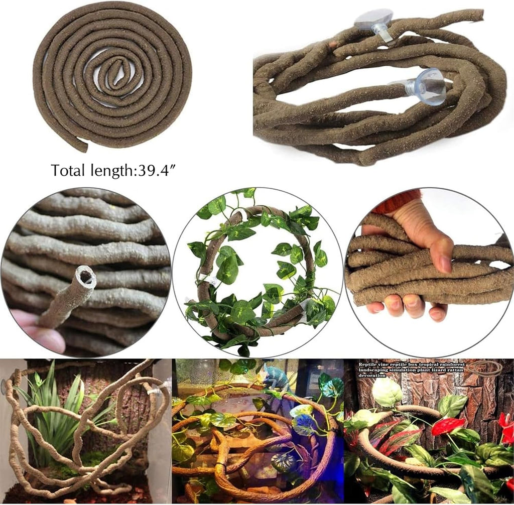 Hamiledyi Ladder and Hammock for Bearded Dragon Tank Accessories Active 11 PCS Reptile Hammock Bridge Flexible Jungle Climber Vines Leopard Gecko Tank Habitat Decor Terrarium Plants for Lizard Hiding