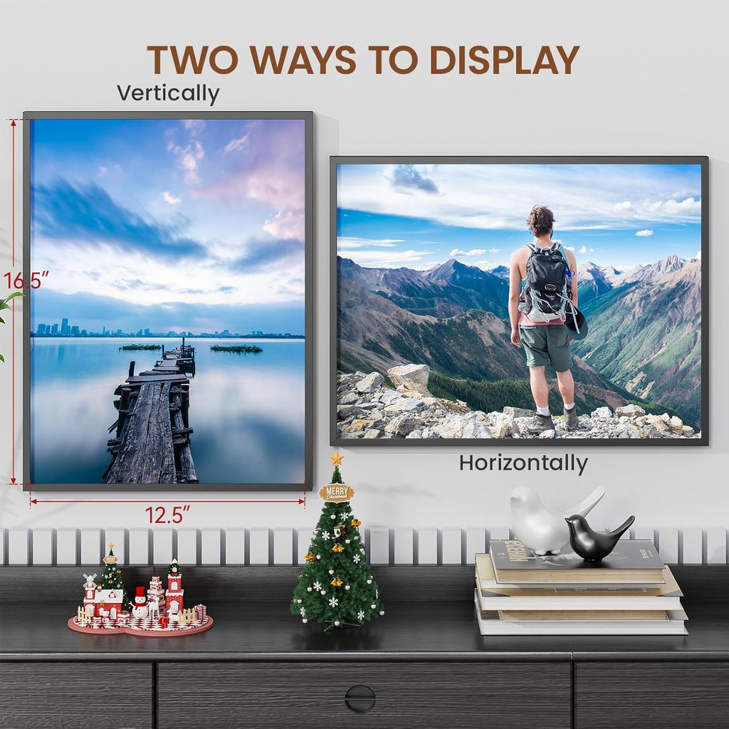 Heimlove 13x17 Metal Picture Frame,Black Aluminum Photo Frames-Real Tempered Glass,Wall Gallery Poster Puzzles Artwork frame Mounting Horizontally or Vertically Decor for Wall-1Pack