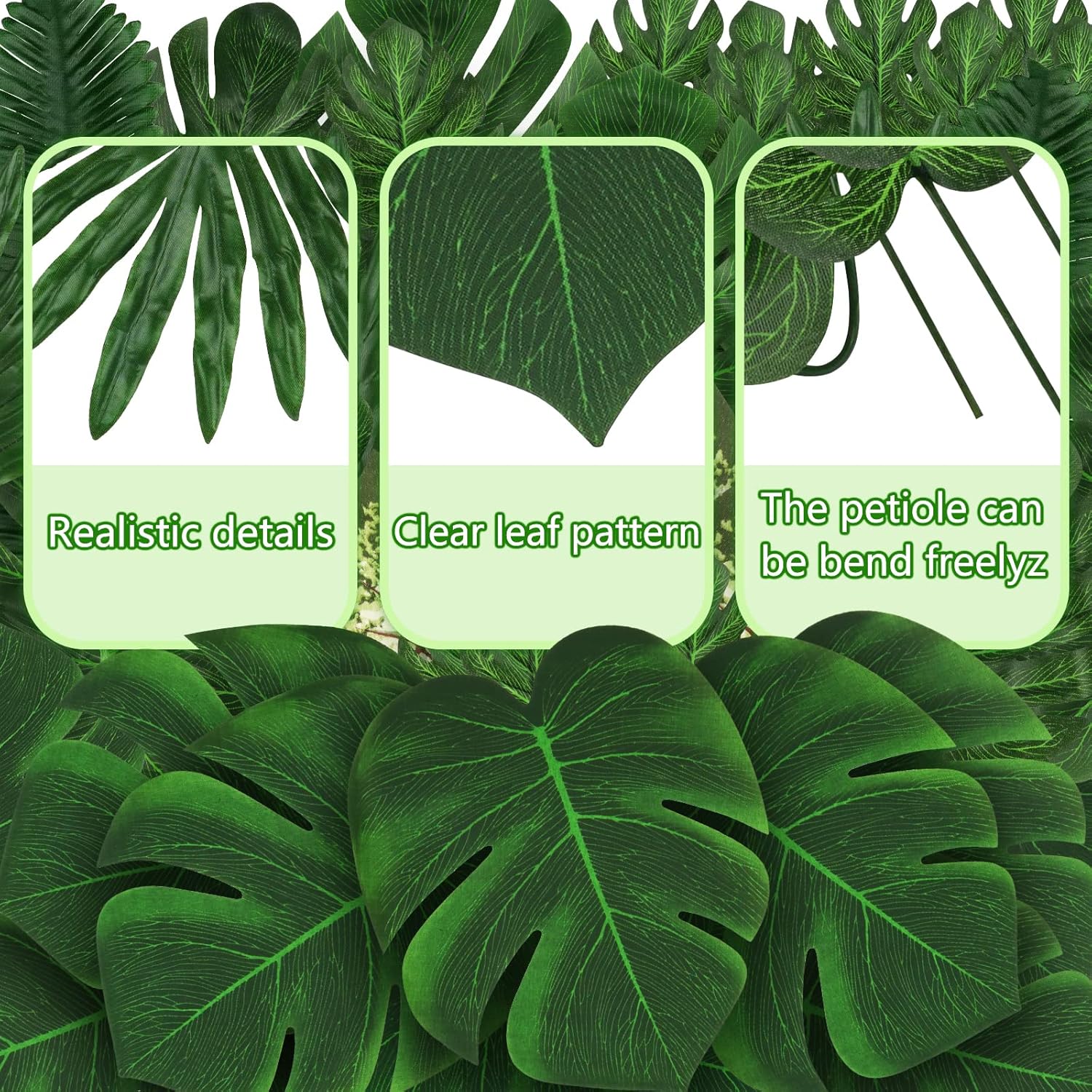 Jungle Party Decorations, 78 Pieces 8 Kinds Artificial Palm Leaves Green Tropical Leaves with Stems Jungle Leaves Decorations Palm for Hawaiian Luau Party Jungle Beach Table