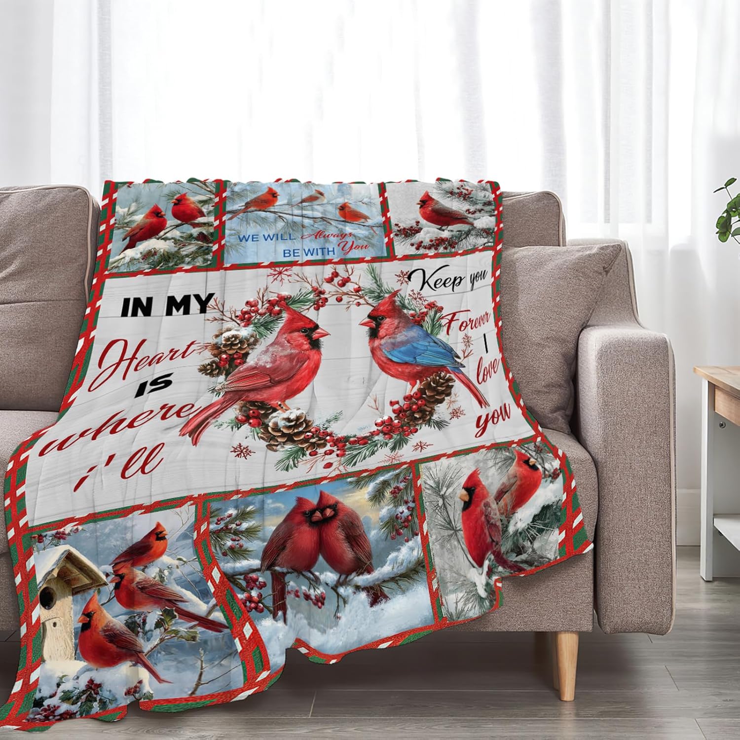 Cardinal Blanket Red Bird Throw Blankets for Girls Boys Kids Cardinal Lover Soft Cozy Fleece Plush for Couch Sofa Bed 80"x60"