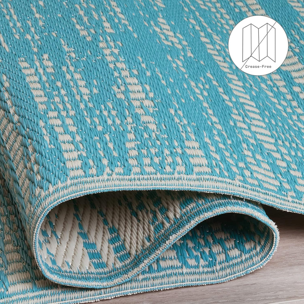 Fab Habitat Outdoor Rug - Waterproof, Fade Resistant, Crease-Free - Premium Recycled Plastic - Distressed Abstract - Porch, Deck, Balcony, Mudroom, Laundry Room, Patio - Brooklyn - Teal - 3 x 5 ft