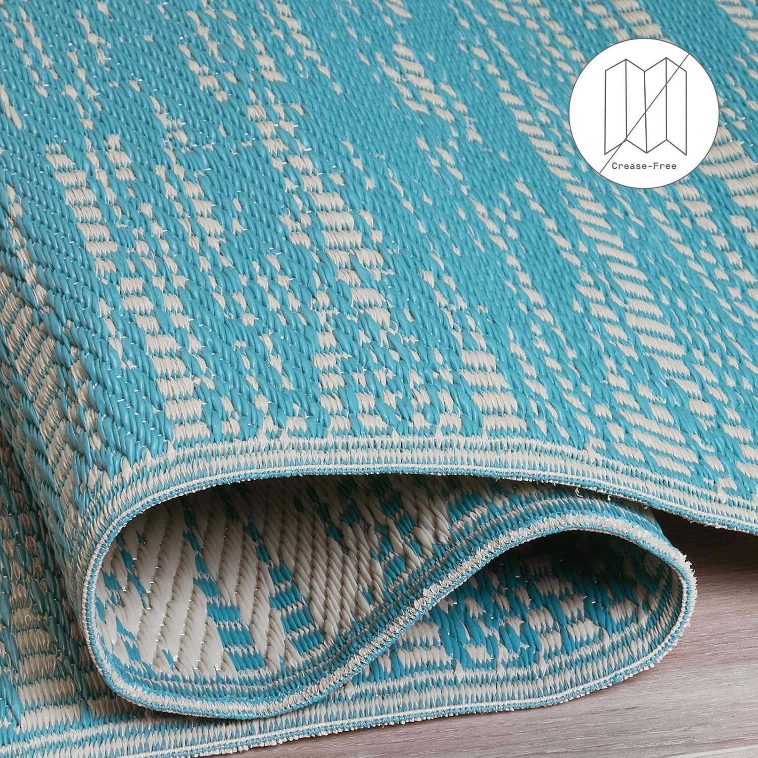 Fab Habitat Outdoor Rug - Waterproof, Fade Resistant, Crease-Free - Premium Recycled Plastic - Distressed Abstract - Porch, Deck, Balcony, Mudroom, Laundry Room, Patio - Brooklyn - Teal - 3 x 5 ft