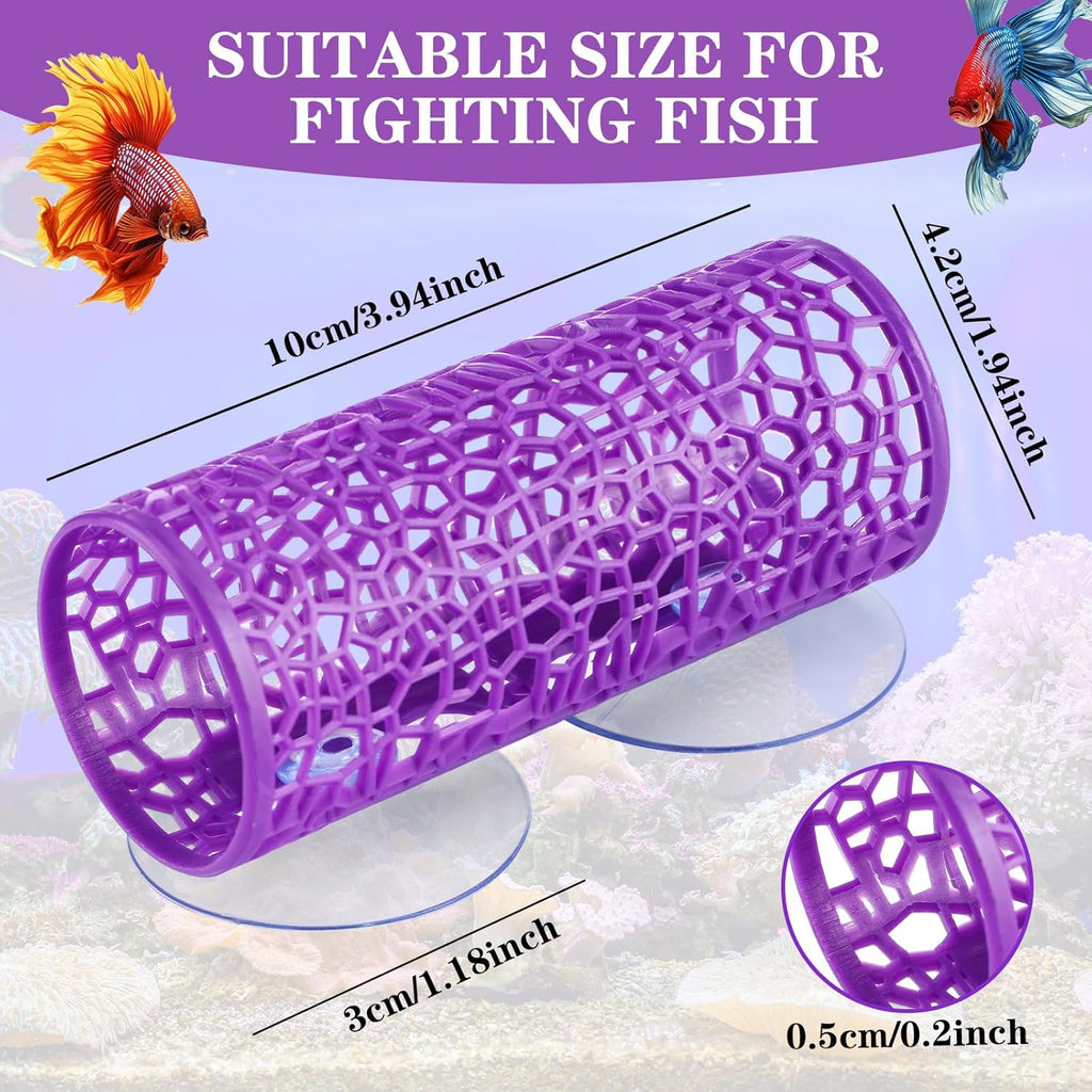 Honeydak 2 Pcs Betta Fish Tank Accessories Betta Tunnel Fish Toys Safe Hollow Hammock Cave Aquarium Decor with Suction Cups for Small Shrimp Reptile Guppies(Purple,Hideout Tube)