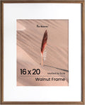 Fun Memories 16x20 Picture Frame, Solid Oak Wood Poster Frames, Modern Photo Frame for Wall 16x20 with 11x14 Mat, High Definition Plexiglass & Wall Hook Included (Walnut, 1 Pack)
