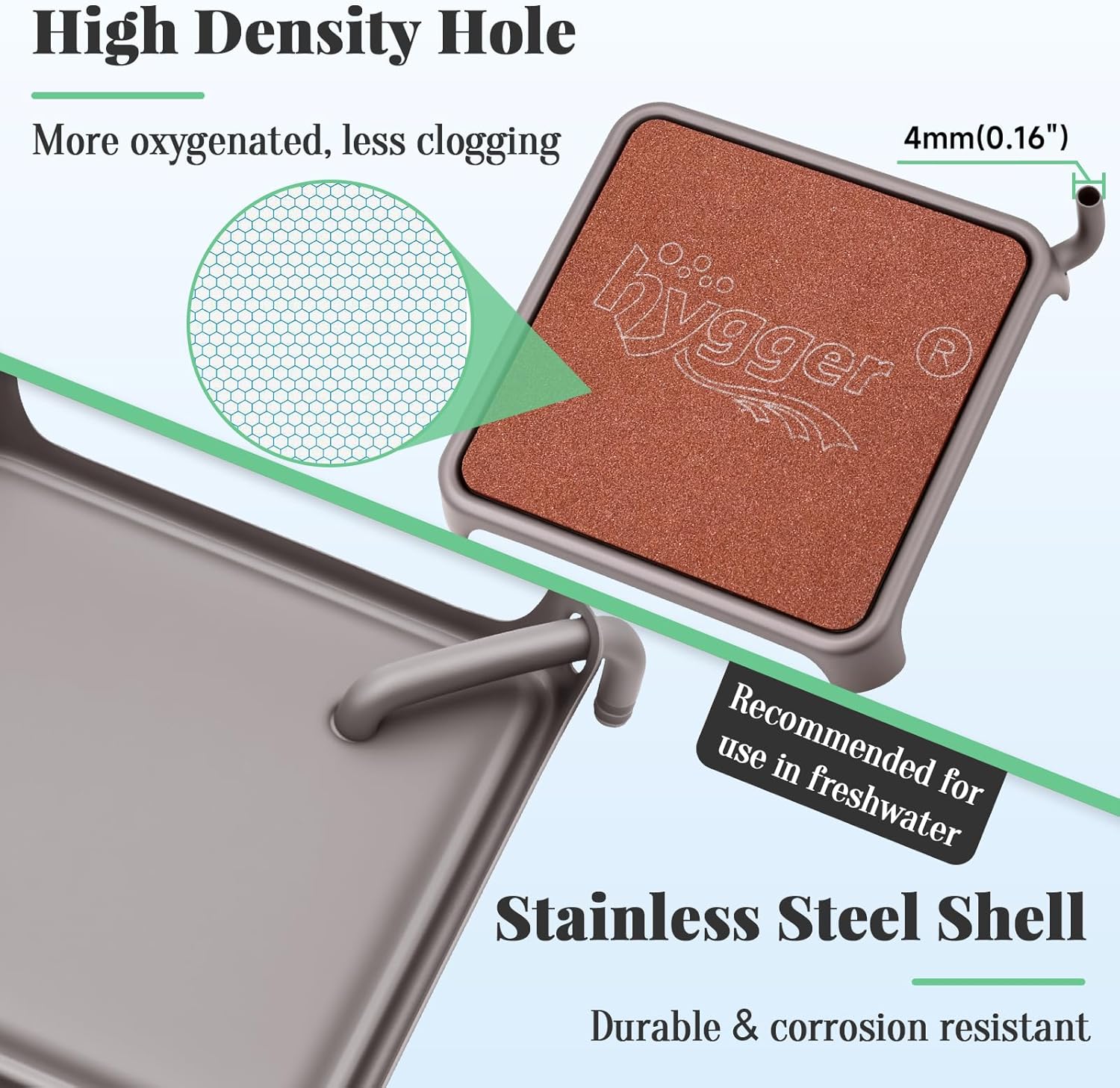 hygger Aquarium Air Stone, 3.23 Inch Nano Air Stone Make Super Tiny Bubble, Ultra Quiet Dissolved Oxygen Diffuser Small Airstone with Stainless Steel Base for Aquarium, Fish Tank & Hydroponic, Square