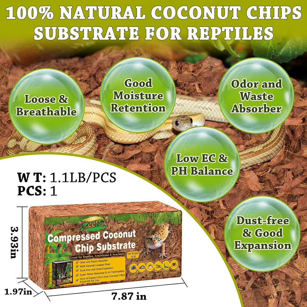 ZeeDix Coconut Husk for Reptiles, Organic Coconut Chips Substrate Coco Husk Snake Bedding, Coco Coir Chips Reptile Substrate for Ball Python, Tortoises, Geckos, Lizards, Hermit Crab, Lizard, Tarantula