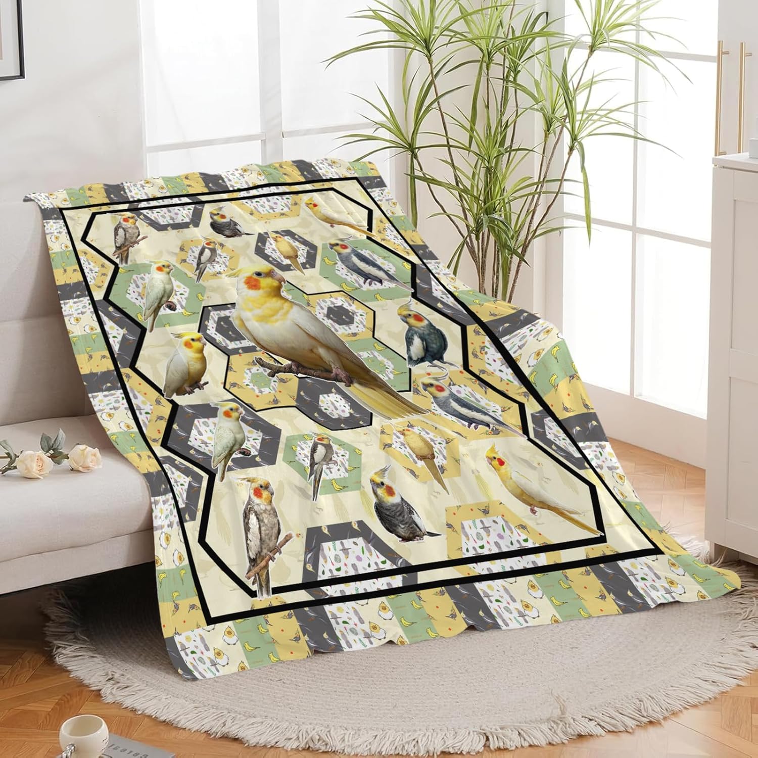 Parrot Bird Throw Blanket Cute Cockatiel Blanket Gifts for Girls Women Kids Boys Adults Men Super Soft Cozy Plush Fluffy Fuzzy Fleece Blanket Home Decor 50''X60''