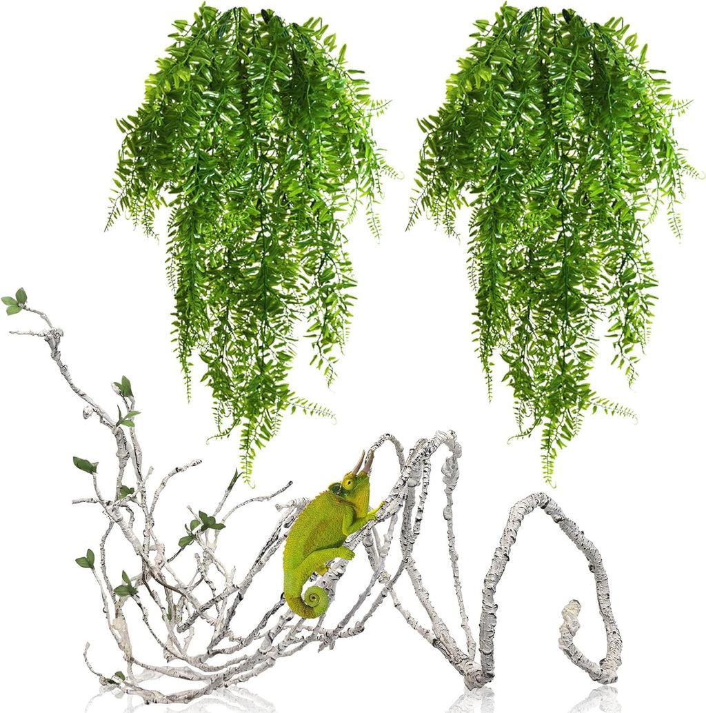 PINVNBY 3PCS Reptile Plants, Reptile Fake Hanging Plants for Bearded Dragon Tank Accessories, Terrarium Vines Flexible Climbing Artificial Leaves, Terrarium Decor for Leopard Gecko Lizard Snake
