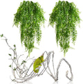PINVNBY 3PCS Reptile Plants, Reptile Fake Hanging Plants for Bearded Dragon Tank Accessories, Terrarium Vines Flexible Climbing Artificial Leaves, Terrarium Decor for Leopard Gecko Lizard Snake