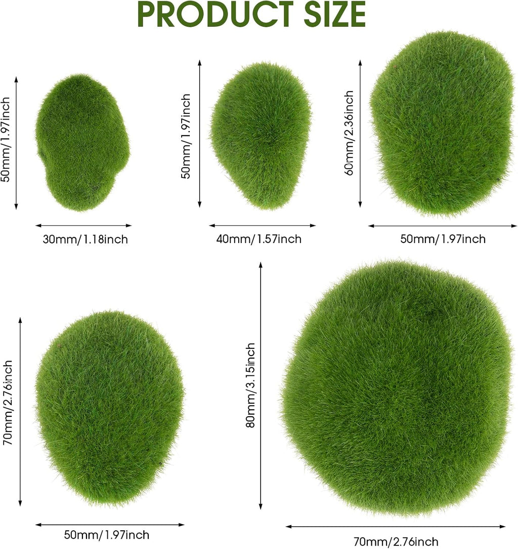 60 PCS 5 Size Artificial Moss Rocks Decorative, Green Moss Covered Stones, Fake Moss Ball Decor for Floral Arrangements, Fairy Gardens and Crafting