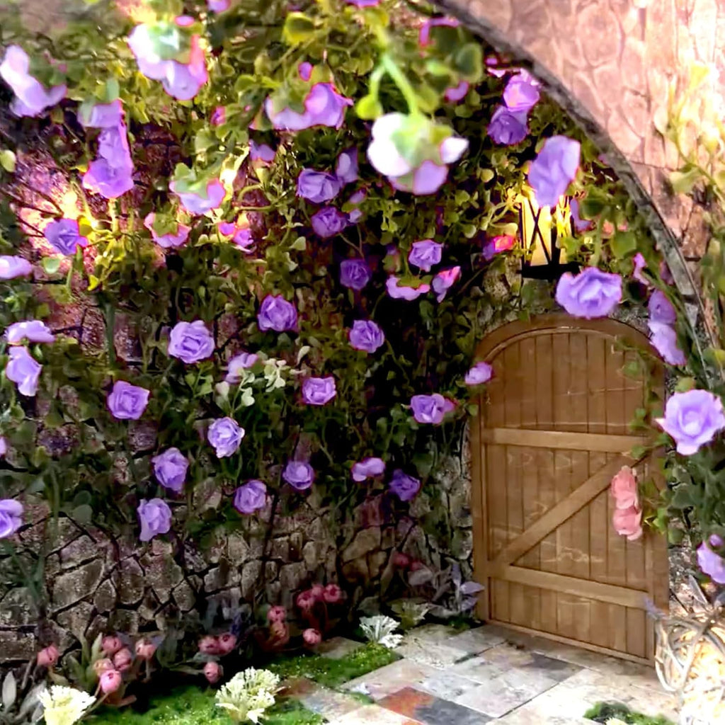 Warmtree Realistic Miniature Artificial Rose Vines Decorations Cute Flower DIY Mini Model Railway Fairy Garden Architecture Diorama Scenery Landscape Layout (Purple)