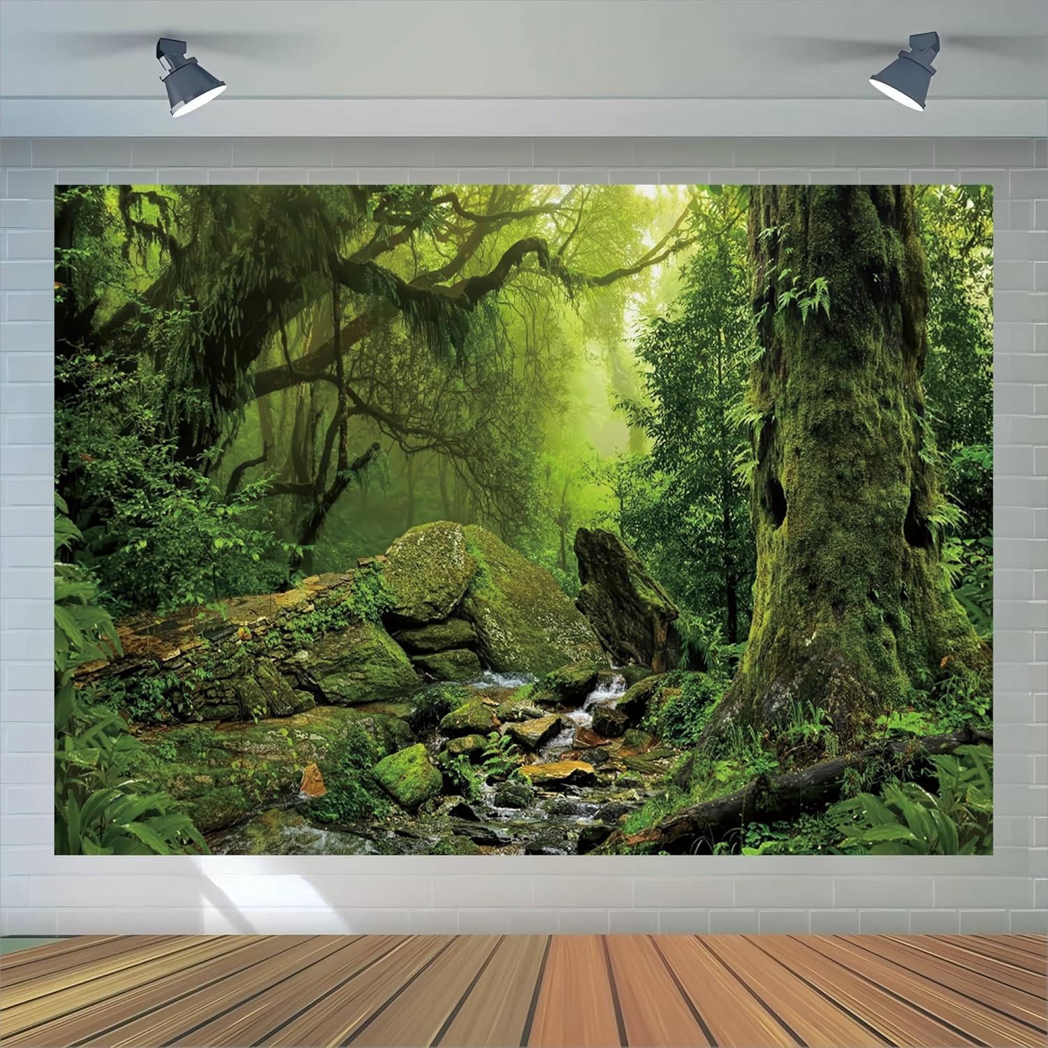 Enchanted Forest Backdrop 7x5ft Foggy Jungle Rainforest Mossy Trees Creek Nature Scenic Backdrop Fairytale Virgin Forest Backdrops for Wild One Safari Birthday Baby Shower Wedding VBS Party Decor