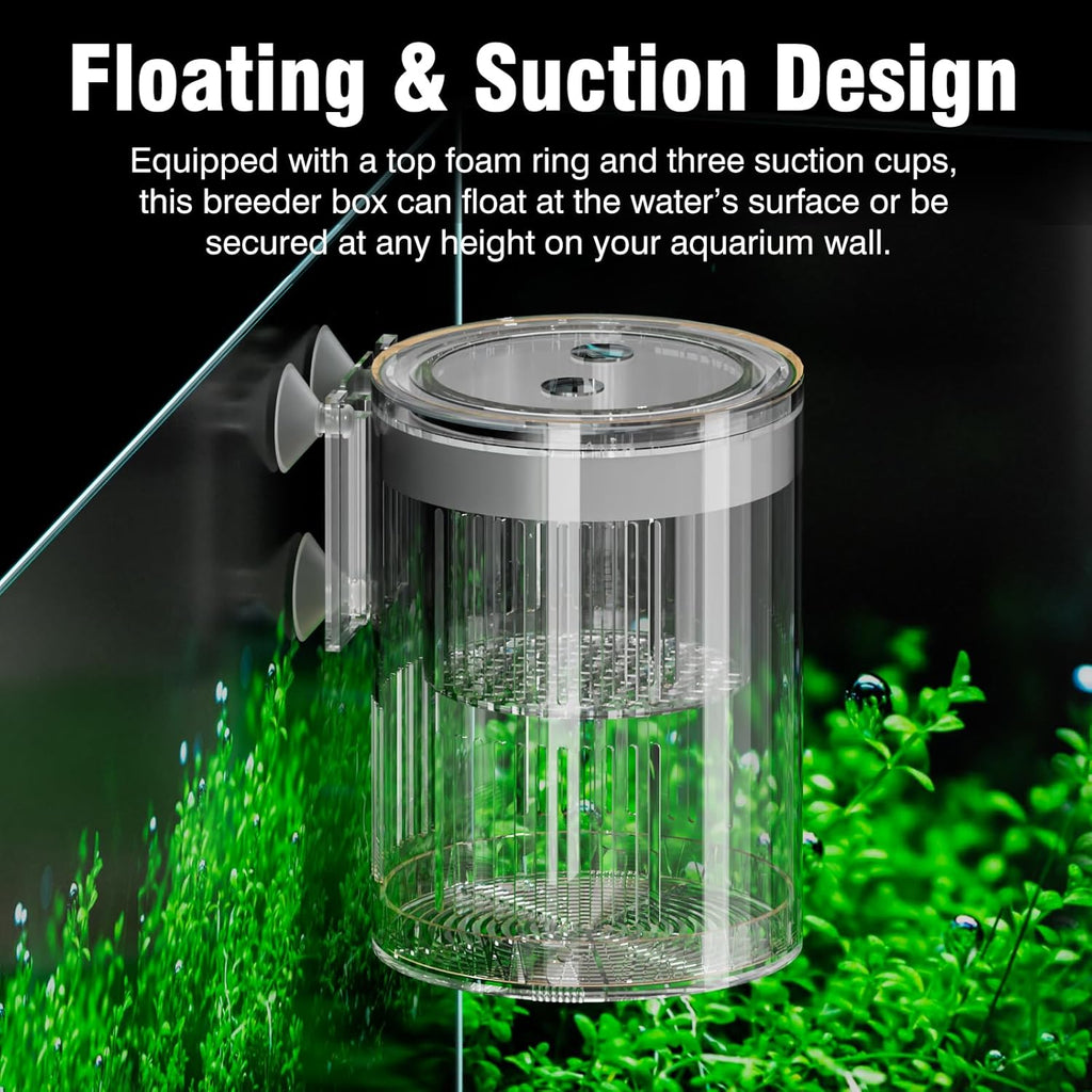 Floating Acrylic Breeder Box for Fish Tank - Aquarium Isolation Separator Hatchery Incubator for Guppy, Betta, Clownfish, Coral, Baby & Injured Fish