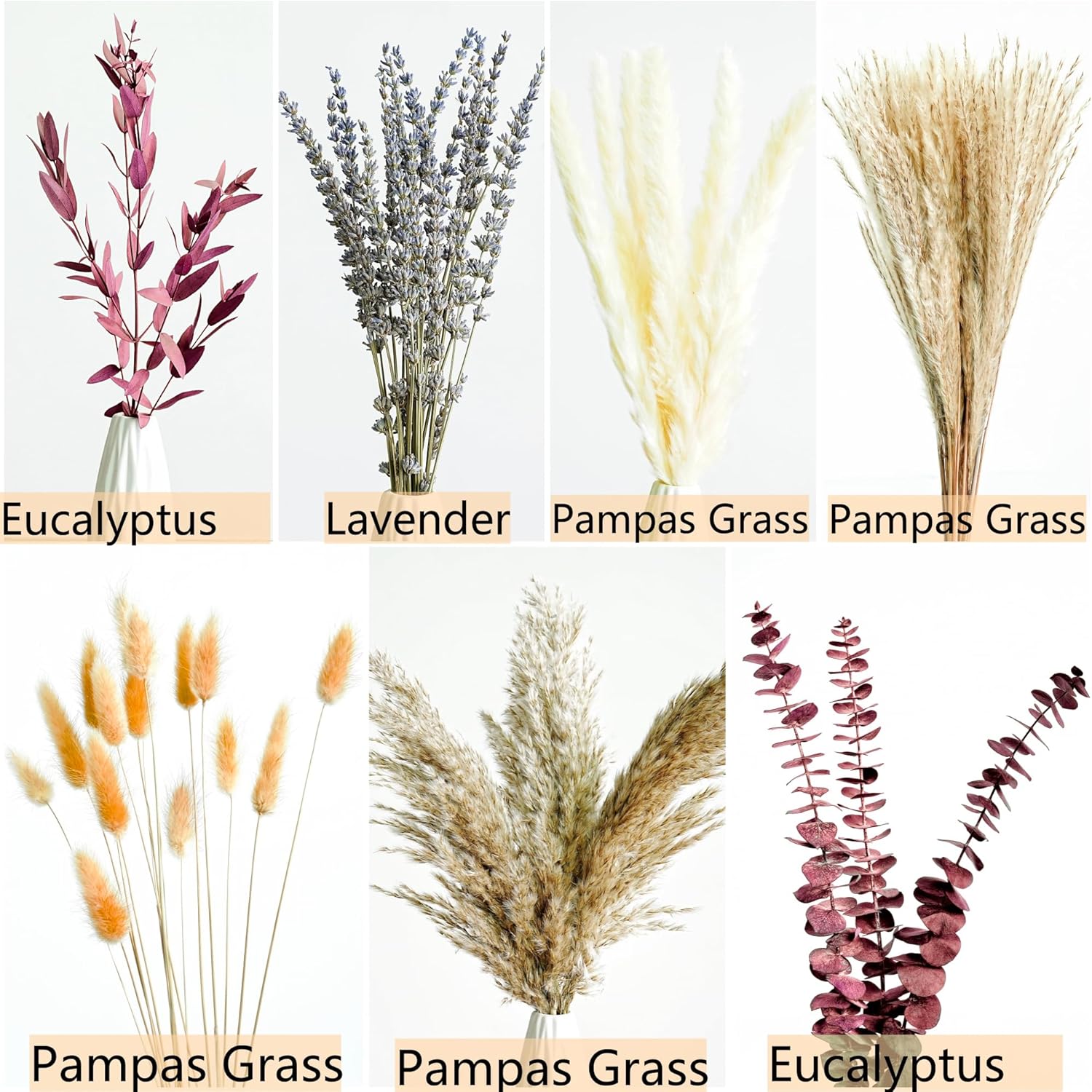 Fall Dried Flower Bouquet with Pampas Grass, Orange Bunny Tails, Lavender & Red Eucalyptus –Boho Fall Decor for Home, Vase, Porch & thanksgiving –Autumn Floral Arrangements for Fall Decorations Indoor