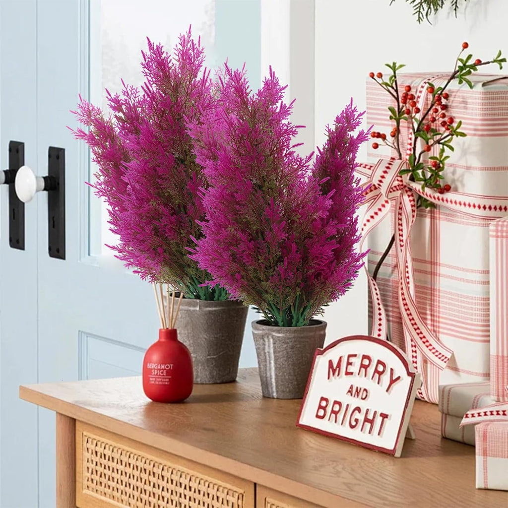 RECUTMS Artificial Pine Branches - Faux Evergreen Pine Leaves Fake Sprigs Christmas Stem Christmas Greenery Picks Decorations for Centerpieces Garland Wreath Craft DIY Home Kitchen Garden(Fuchsia)