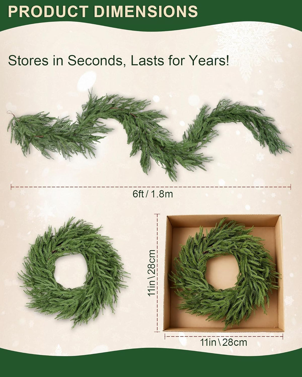 24FT (4 * 6FT) Artificial Christmas Garland, Real Touch Norfolk Pine Greenery Garland, Ultra Full & Lush Unlit Garland for Door, Mantle, Fireplace, Stair, Indoor Outdoor Xmas Decorations
