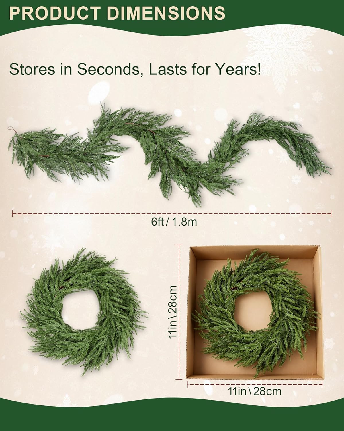 24FT (4 * 6FT) Artificial Christmas Garland, Real Touch Norfolk Pine Greenery Garland, Ultra Full & Lush Unlit Garland for Door, Mantle, Fireplace, Stair, Indoor Outdoor Xmas Decorations