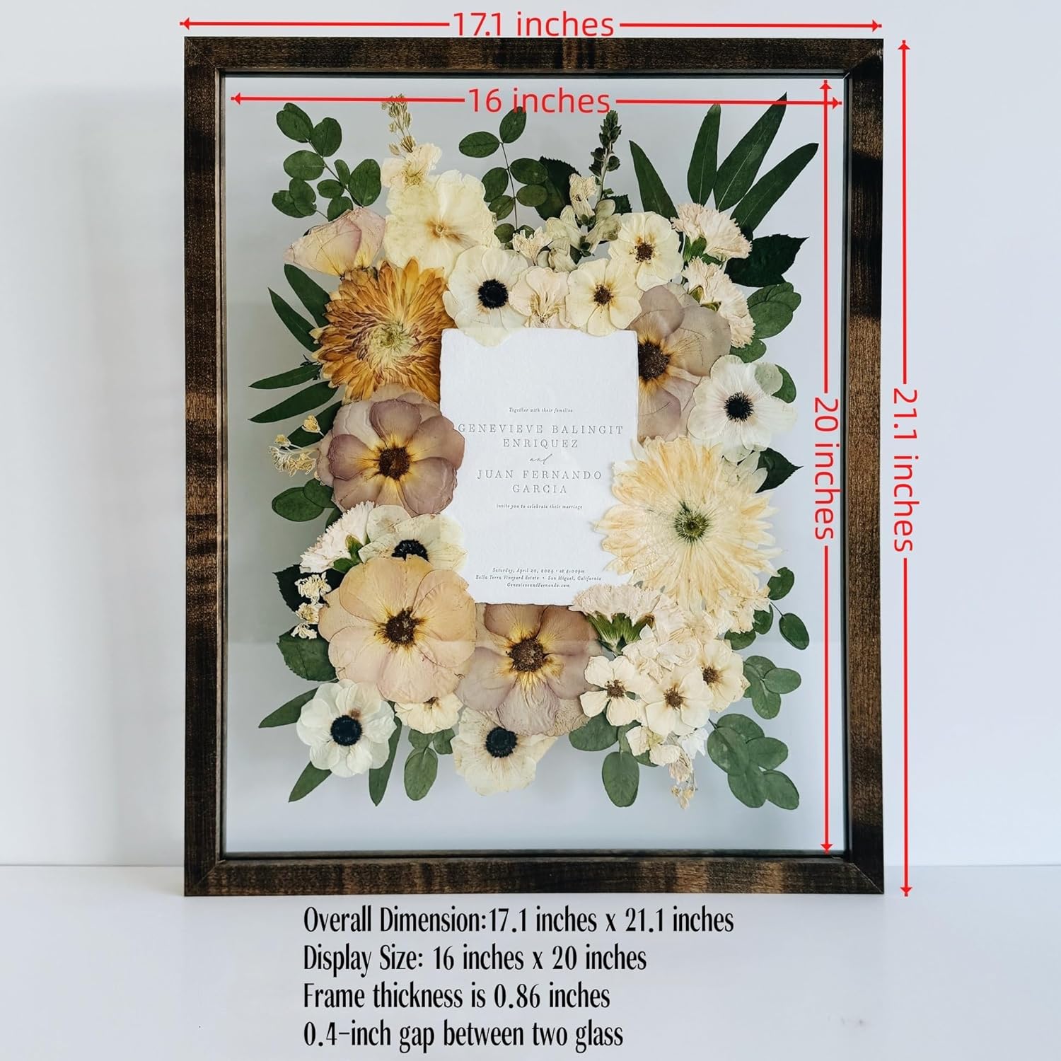 Teak Wood 16x20 Floating Picture Frames 16x20 Floating Frame For Wedding Floater Double Real Glass Pressed Flower Shadow Box Frame 20x16
