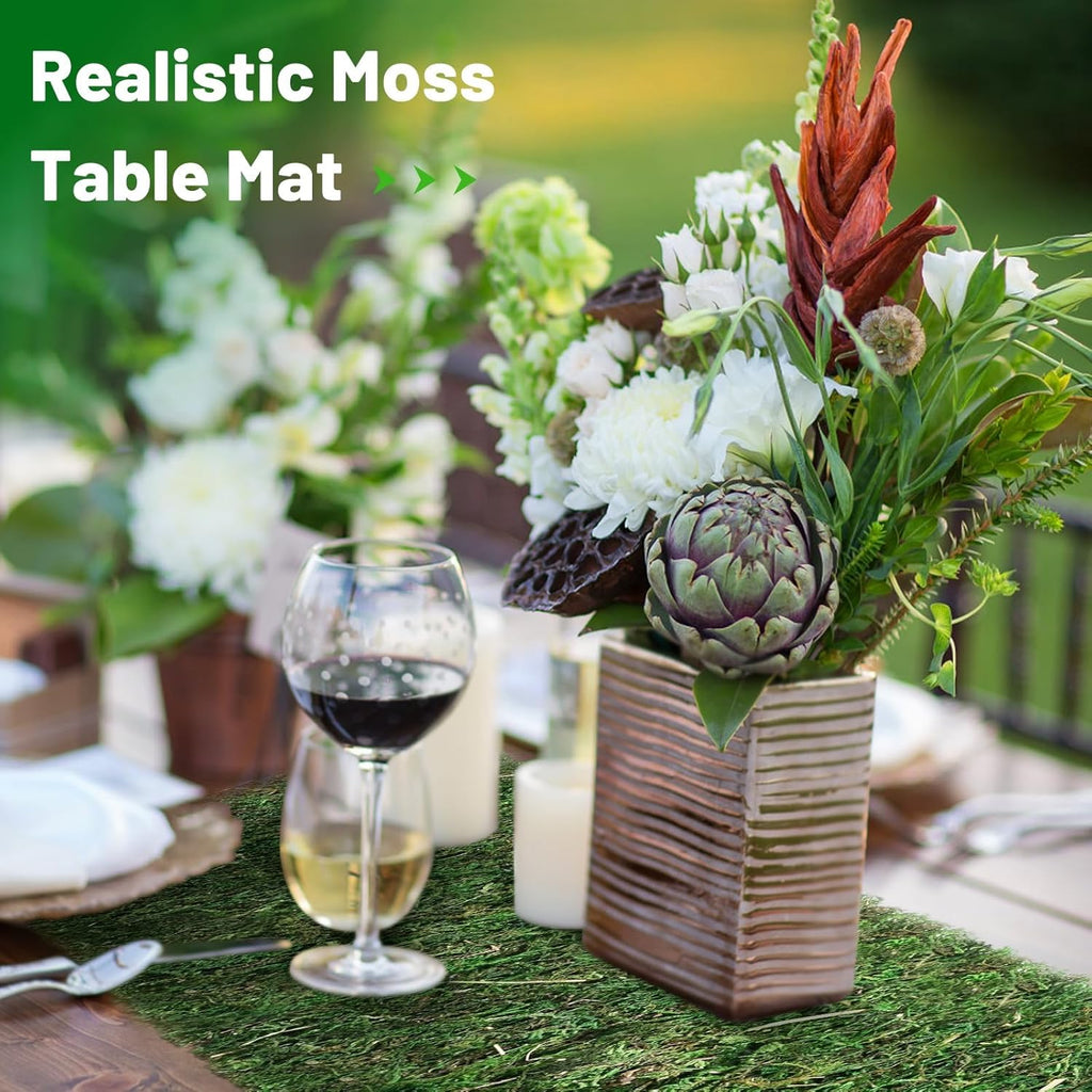 138'' x 12'' Dried Moss Table Runner Moss Sheet Roll for Crafts Preserved Green Moss Mat for Wedding Party Table Woodland Garden Fairy Decor