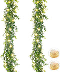Artflower 2 Pack Artificial Eucalyptus Garland with Lights, 5.9Ft/pcs Faux Eucalyptus Vines Greenery Garland Fake Eucalyptus Plant for Wedding Backdrop Arch Wall Decor, Grey Green