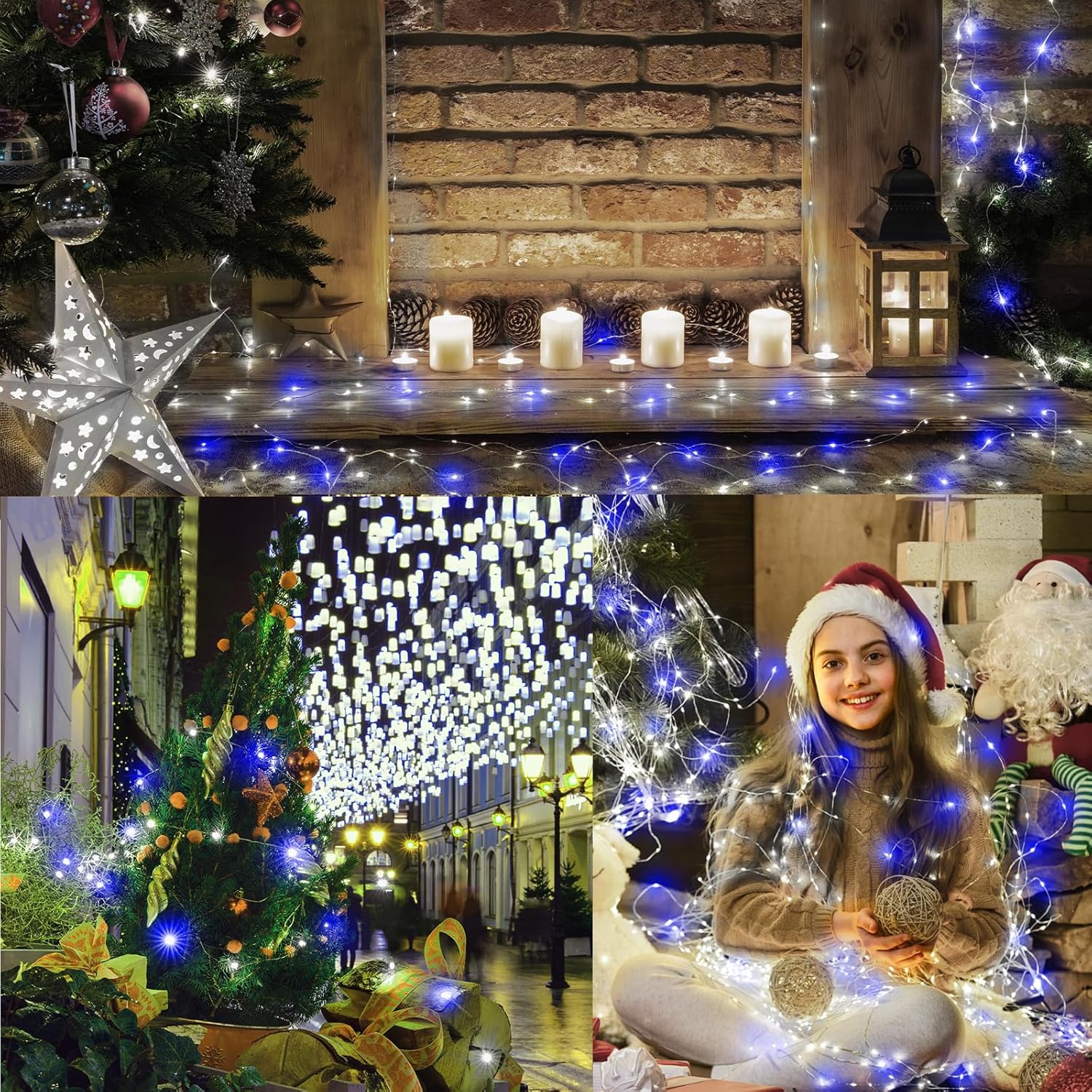 LAMPHOME Fairy Lights Plug in, 33Ft 100 LEDs Waterproof Twinkle Firefly Lights, Adaptor Included, Starry String Lights for Wedding Indoor Outdoor Christmas Patio Garden Decoration, Blue and White
