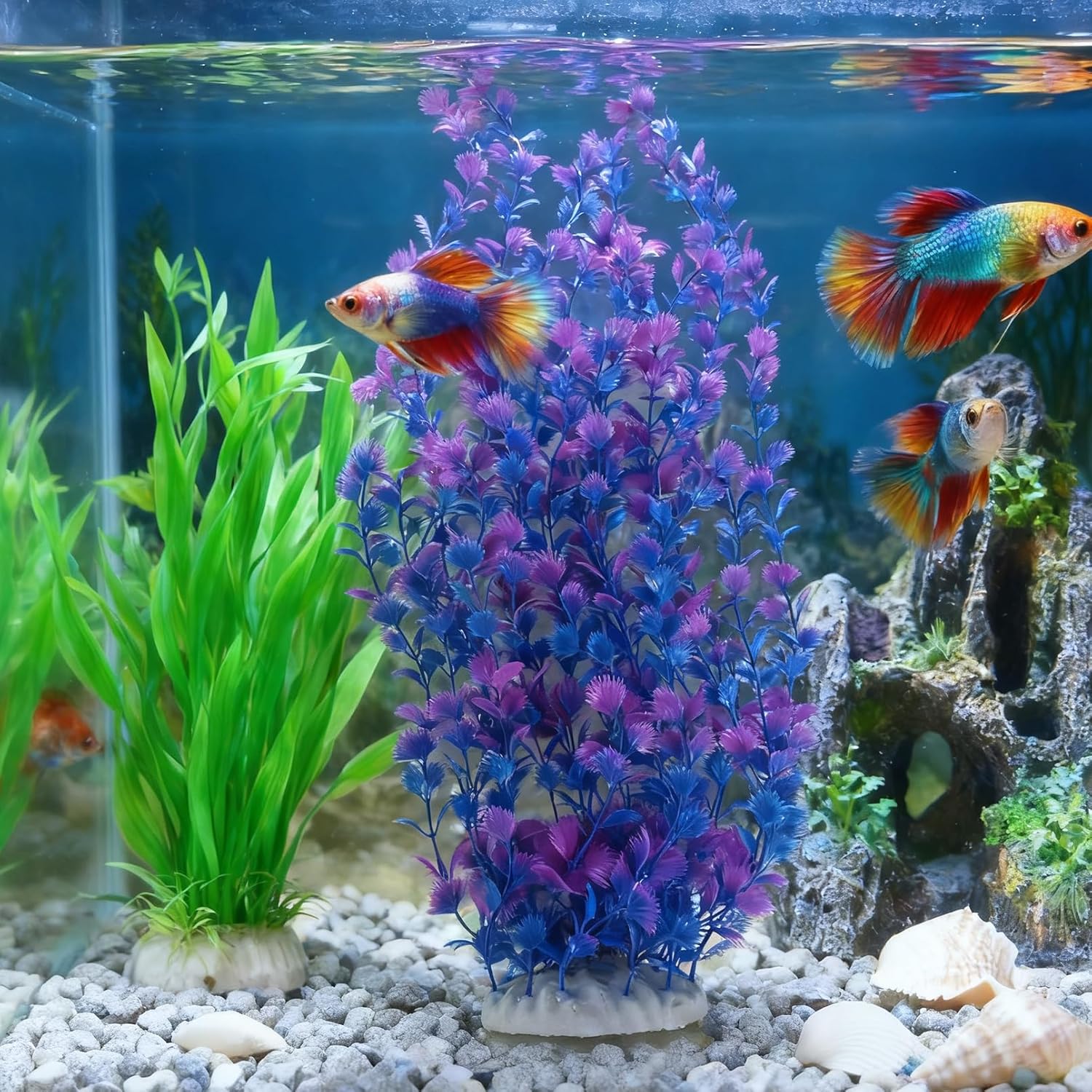 kathson Extra Large Tall Aquarium Plants,23 Inches Realistic Tall Fish Tank Plant Decorations Plastic Fish Tank Plants Artificial Aquarium Plants Purple Water Plant Decor(Purple)