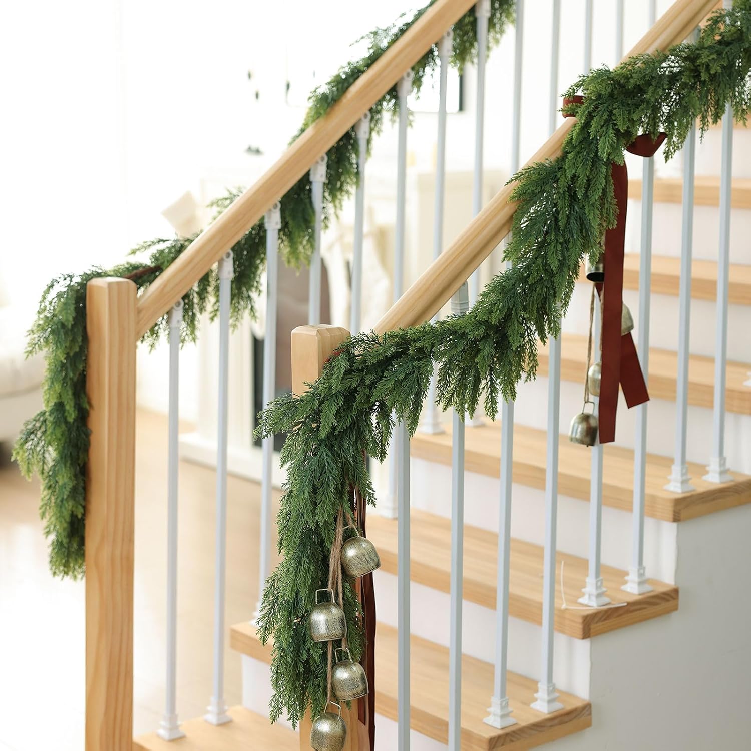MIZII Christmas Garlands 10FT Thick Artificial Pine Garland Real Touch Green Faux Pines Vine Greenery Garland Christmas Decorations for Xmas Fireplace Mantle Home Decor Indoor Outdoor (Pine 10FT)